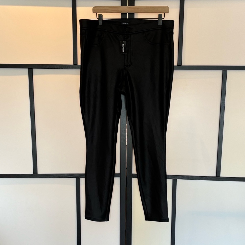 Express Women’s Faux leather coated high rise zip pants. Black. Women’s‎ 14. NWT - Picture 7 of 14